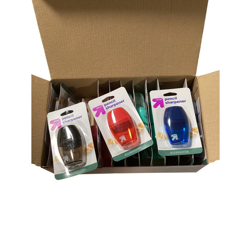 Up & Up Manual Pencil Sharpeners Lot of 24 Translucent Red Blue Black New NIP